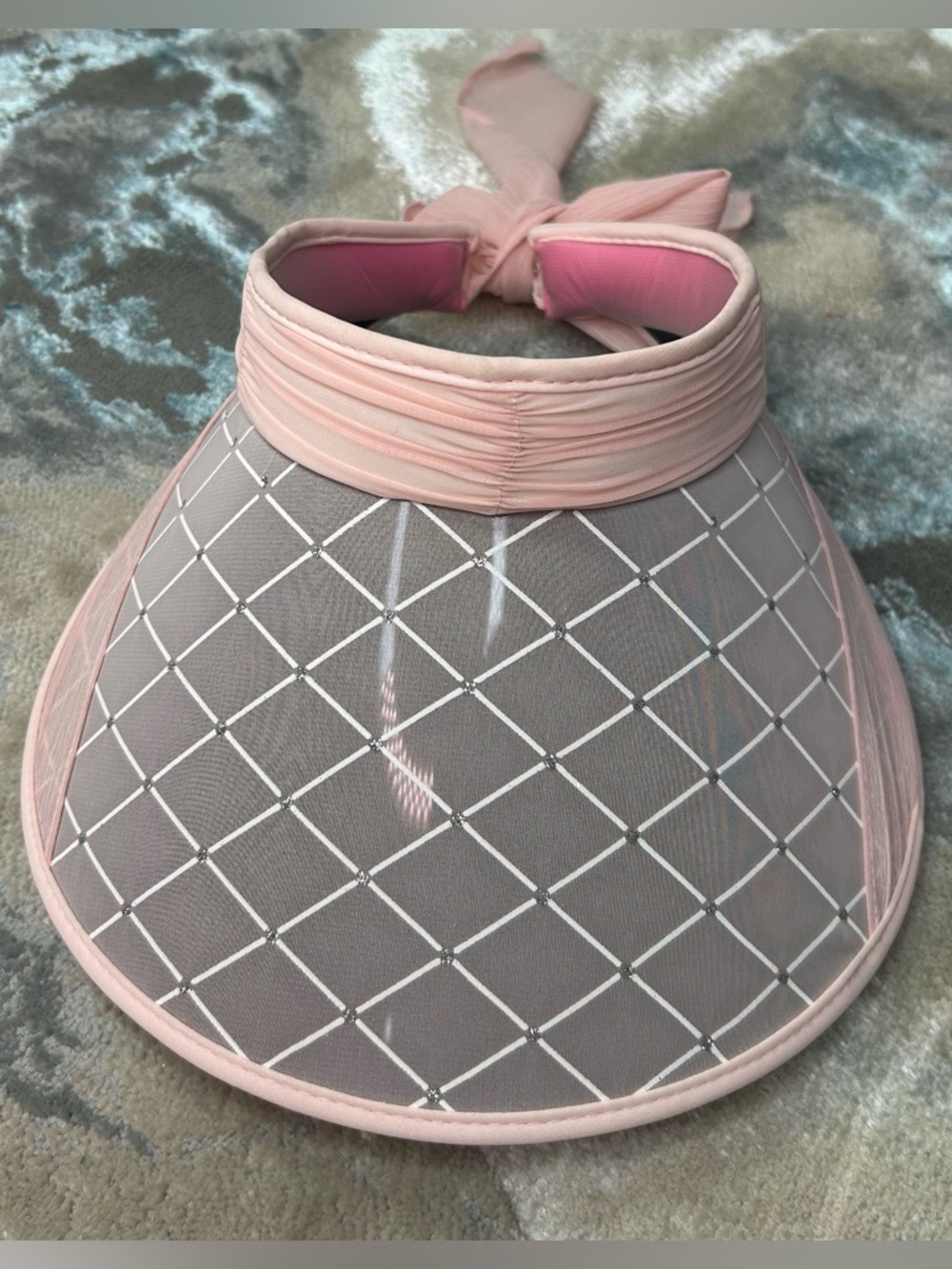 Women’s Pink Mesh Rhinestone Visor with Adjustable Tie